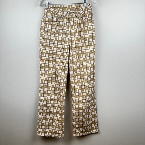 The Ragged Priest Jeans High Waist Pants Geometric Gold Cream 26 Boho Hippie - Picture 3 of 15